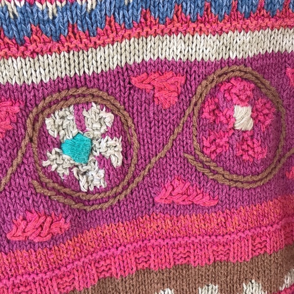 VTG 80s-90s Hand Knit Sweater, Bold Geometric Floral, Medium Oversized - Picture 4 of 6